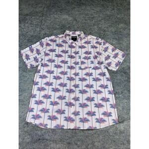 Massive Shirt Men's XL Pink‎ Hawiian Palm Tree Button Up Pinstripe Beach Cruise